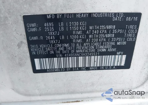 2017 Subaru Outback 2.5I Limited из США, поврежденный, VIN 4S4BSANCXH3245521